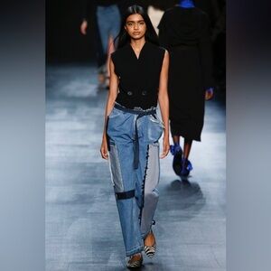 Tome nyc high waisted belt straight jeans medium frayed distressed $986 ssense